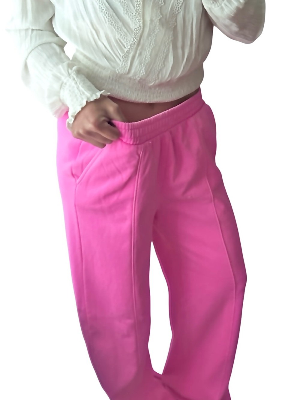 Women's Neon Hot Pink High-Waist Relaxed Sweatpants